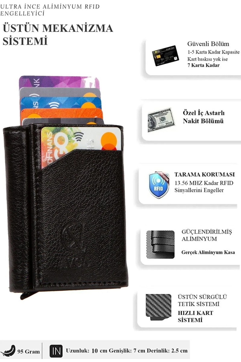 Avca Avca Erkek Siyah Orijinal Mekanizmalı Nakit Para Bölmeli RFID Hırsızlık Koruyuculu Özel Kutulu Çıtlı Deri Cüzdan Kartlık — 3. ürün görseli