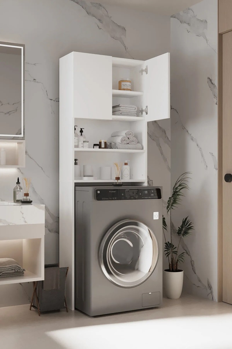Awox Plato Çamaşır Makinesi Dolabı 4 Raflı 2 Kapaklı Çamaşır Makinesi Dolabı Banyo Dolabı