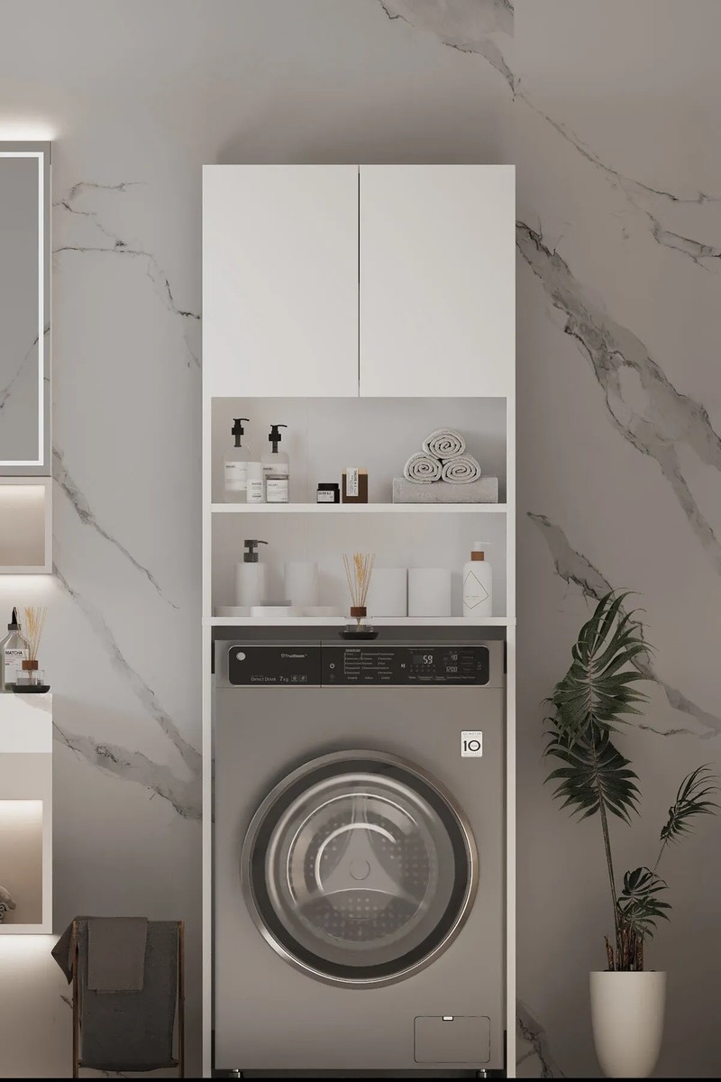 Awox Awox Plato Çamaşır Makinesi Dolabı 4 Raflı 2 Kapaklı Çamaşır Makinesi Dolabı Banyo Dolabı — 2. ürün görseli
