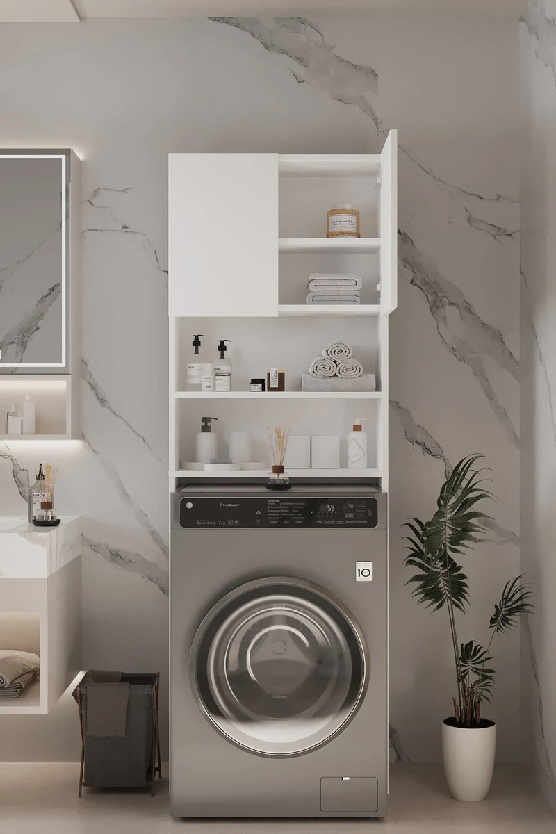 Awox Awox Plato Çamaşır Makinesi Dolabı 4 Raflı 2 Kapaklı Çamaşır Makinesi Dolabı Banyo Dolabı — 3. ürün görseli