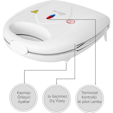 Awox Awox Sole Mini Tost Makinesi 750 W Seramik Plaka Özellikli Beyaz Renkli Yerli — 2. ürün görseli