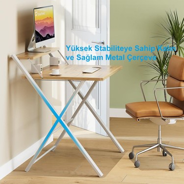 Ayz Ayz Bodo Metal Ayaklı Laptop Masası Katlanır Çalışma Masası Raflı Masa Katlanır Laptop Sehpası — 4. ürün görseli