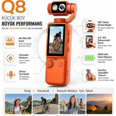 Azurtech Azurtech Q8 Vlog Kamera – 32GB Hafıza Kartlı, Manuel Döner Lens, Stereo Ses, Mini Profesyonel — 5. ürün görseli