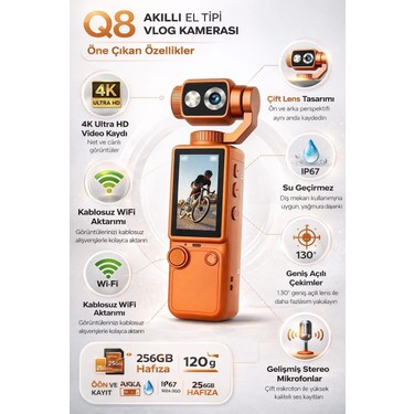 Azurtech Azurtech Q8 Vlog Kamera – 32GB Hafıza Kartlı, Manuel Döner Lens, Stereo Ses, Mini Profesyonel — 6. ürün görseli