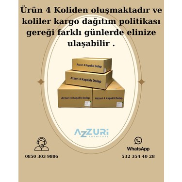 Azzuri Furniture Azzuri Furniture Piyano 4 Kapaklı Dolap Genç Odası-Çocuk Odası Gardırop — 6. ürün görseli