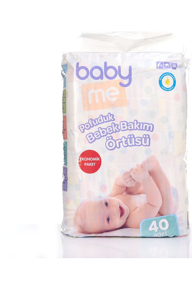Baby Me Baby Me Pofuduk Bebek Alt Değiştirme Örtüsü 60x60 cm Sıvı Geçirmez Beyaz Selüloz Kokusuz 40'lı — 4. ürün görseli