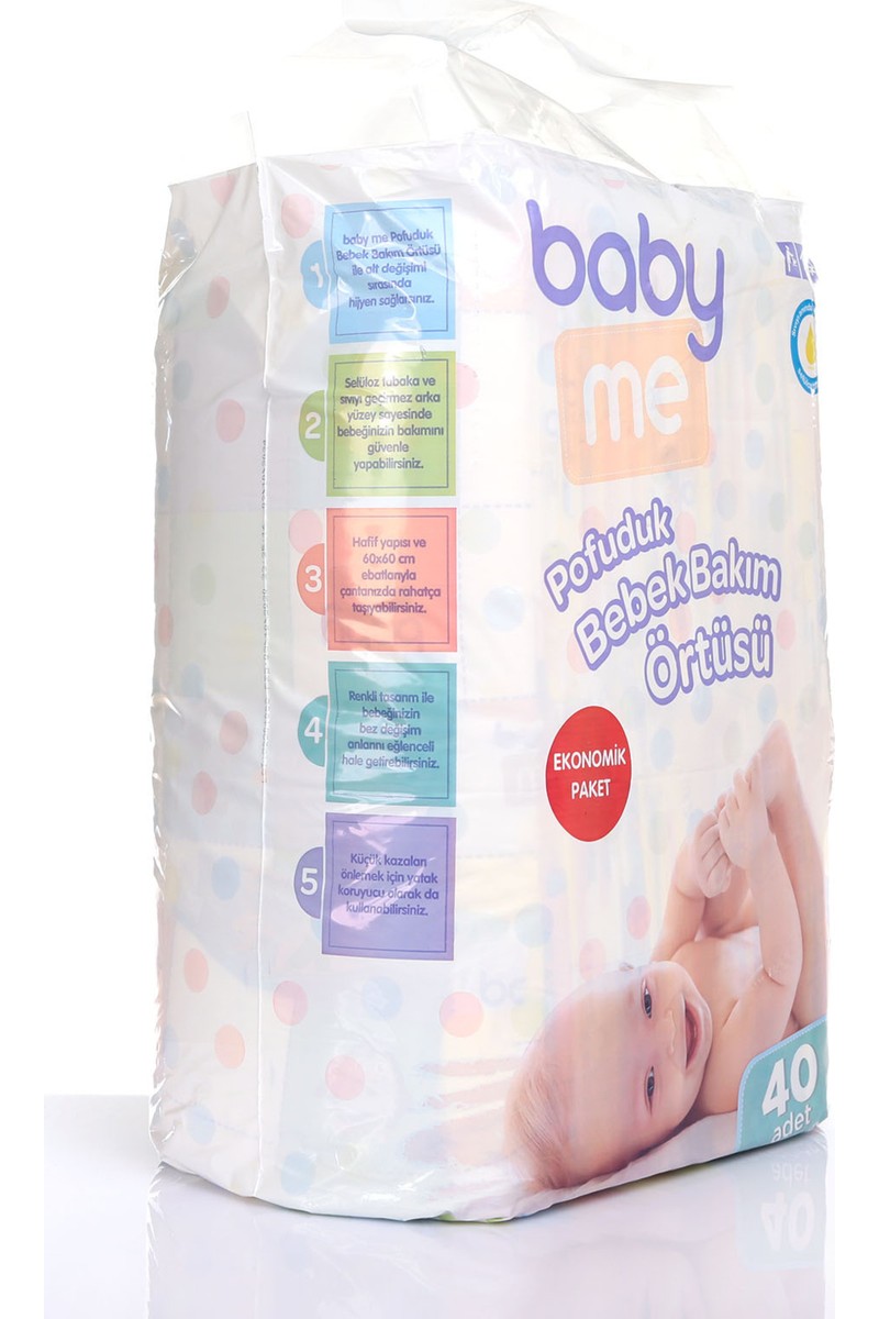 Baby Me Baby Me Pofuduk Bebek Alt Değiştirme Örtüsü 60x60 cm Sıvı Geçirmez Beyaz Selüloz Kokusuz 40'lı — 5. ürün görseli