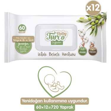 Baby Turco Baby Turco Doğadan Yenidoğan Islak Bebek Havlusu 12x60 fiyatı ve görseli