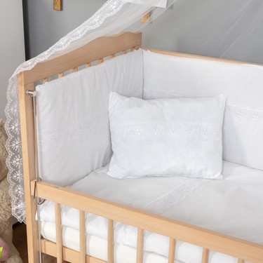 Bamgidoo Mobilya Bamgidoo Ahşap Anne Yanı Beşik - Doğal Bebek Beşiği 60X120-BEYAZ Güpür Uyku Seti Yatak — 3. ürün görseli
