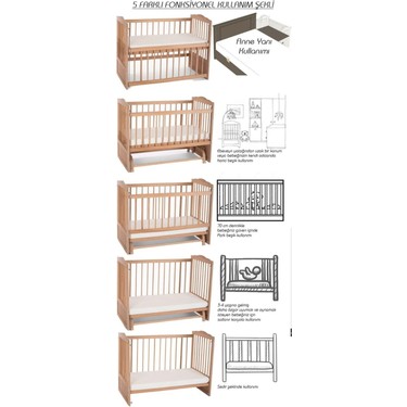 Bamgidoo Mobilya Bamgidoo Ahşap Anne Yanı Beşik - Doğal Bebek Beşiği 60X120-BEYAZ Güpür Uyku Seti Yatak — 5. ürün görseli