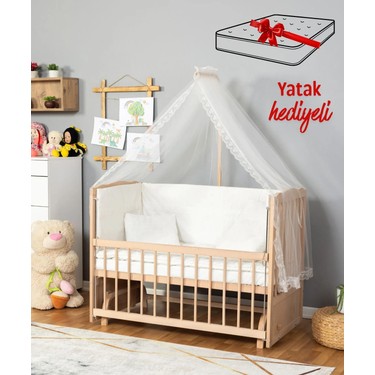 Bamgidoo Mobilya Bamgidoo Mobilya Bamgidoo Ahşap Organik Beşik Anne Yanı Beşik 3 Kademeli Lüx Bebek Beşiği 60 x 120 fiyatı ve görseli