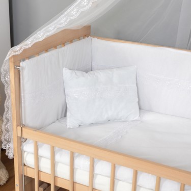 Bamgidoo Mobilya Bamgidoo Ahşap Organik Beşik Anne Yanı Beşik 3 Kademeli Lüx Bebek Beşiği 60 x 120 cm - Krem Güpür — 2. ürün görseli