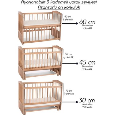 Bamgidoo Mobilya Bamgidoo Ahşap Organik Beşik Anne Yanı Beşik 3 Kademeli Lüx Bebek Beşiği 60 x 120 cm - Krem Güpür — 6. ürün görseli