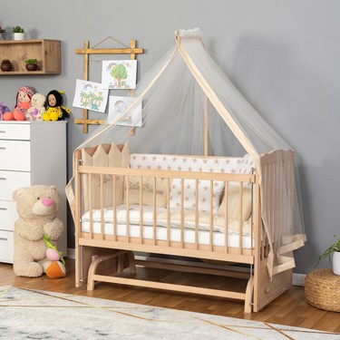 Bamgidoo Mobilya Bamgidoo Ahşap Organik Beşik Anne Yanı Beşik 3 Kademeli Lüx Bebek Beşiği 60 x 120 cm - Krem Prenses — 2. ürün görseli
