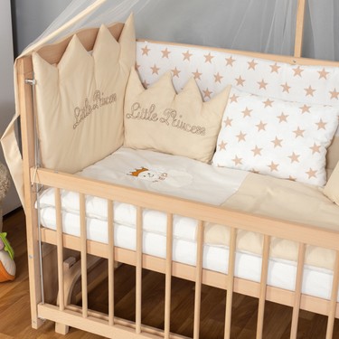 Bamgidoo Mobilya Bamgidoo Ahşap Organik Beşik Anne Yanı Beşik 3 Kademeli Lüx Bebek Beşiği 60 x 120 cm - Krem Prenses — 3. ürün görseli