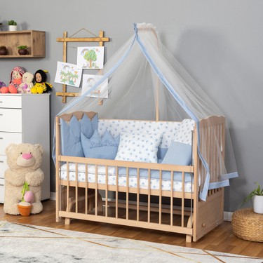 Bamgidoo Mobilya Bamgidoo Ahşap Organik Beşik Anne Yanı Beşik 3 Kademeli Lüx Bebek Beşiği 60 x 120 cm - Mavi Prens — 3. ürün görseli