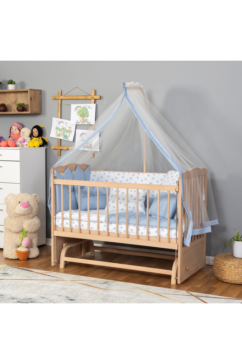 Bamgidoo Mobilya Bamgidoo Ahşap Organik Beşik Anne Yanı Beşik 3 Kademeli Lüx Bebek Beşiği 60 x 120 cm - Mavi Prens — 4. ürün görseli
