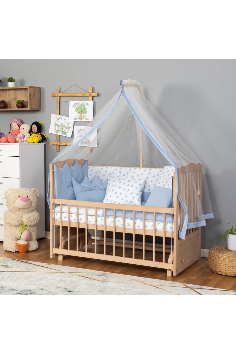 Bamgidoo Mobilya Bamgidoo Ahşap Organik Beşik Anne Yanı Beşik 3 Kademeli Lüx Bebek Beşiği 60 x 120 cm - Mavi Prens — 6. ürün görseli