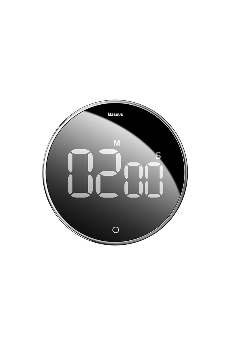 Baseus ACDJS-01 Manyetik Dijital Zamanlayıcı Çalar Masa Saati Gri Oval Metal Kasa ile Şık Tasarım