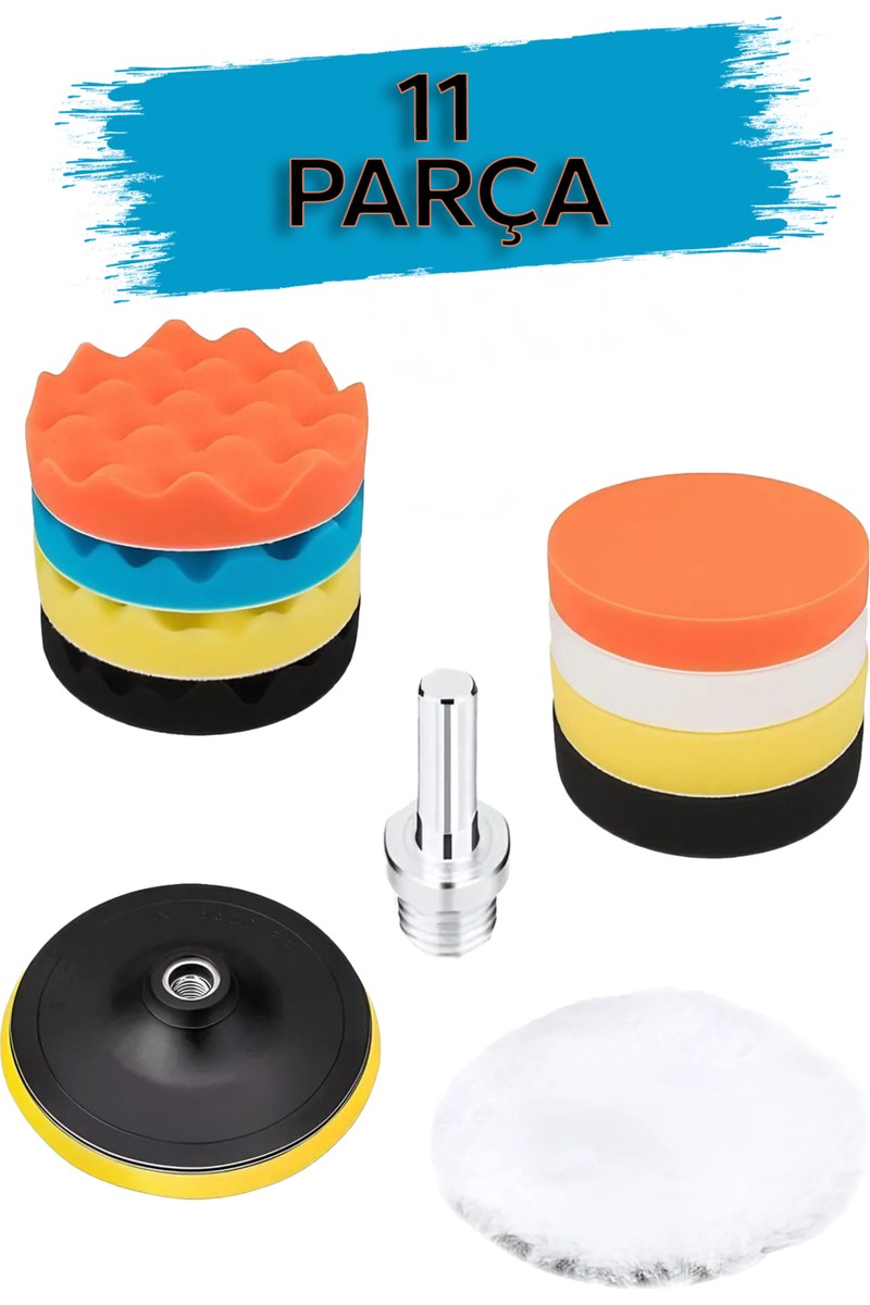 Batcell Oto Araç Araba Pasta Cila Polisaj Süngeri Keçesi Pedi 115 mm Parlatıcı Parlatma Seti 11 Parça