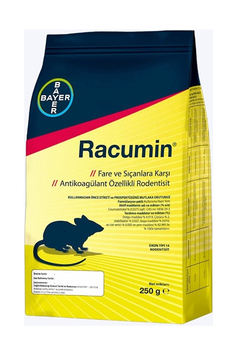 Bayer Racumin Fare ve Sıçanlar Için Zehirli Buğday 250 Gr Yeni ve Taze Ürün