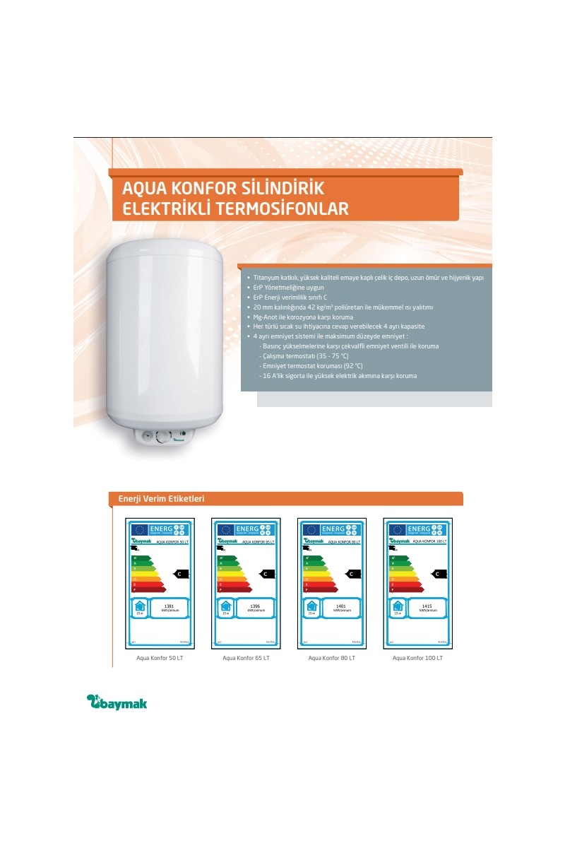 Baymak Baymak (Montaj Hariç) Aqua Konfor 80 Lt. Elektrikli Termosifon — 2. ürün görseli