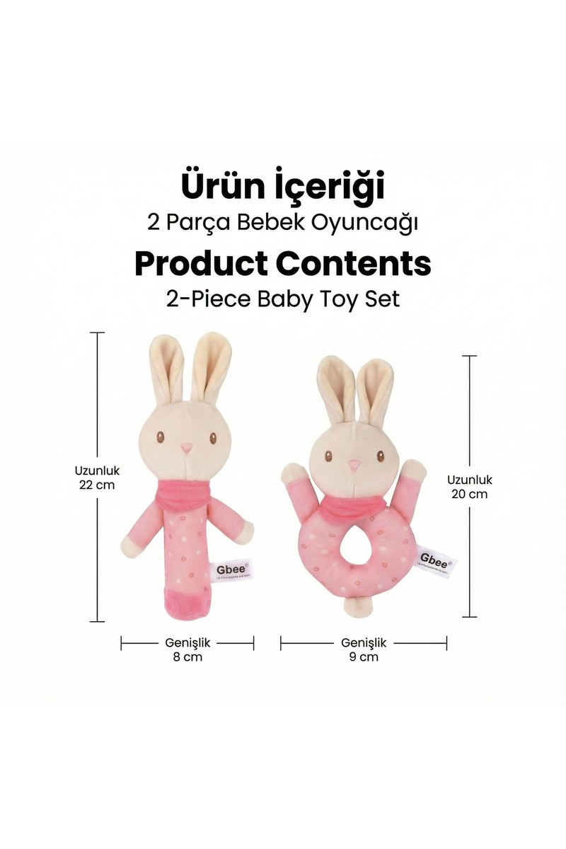 Bbsky Bbsky Gbee %100 Pamuk Duyusal Gelişim Bebek Çıngırak Oyuncak - Yenidoğan Uyku Arkadaşı Hediyesi - 0 Ay ve Üzeri İçin Uygun - Pembe Tavşan — 2. ürün görseli
