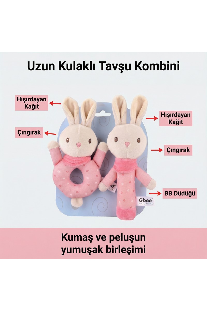 Bbsky Bbsky Gbee %100 Pamuk Duyusal Gelişim Bebek Çıngırak Oyuncak - Yenidoğan Uyku Arkadaşı Hediyesi - 0 Ay ve Üzeri İçin Uygun - Pembe Tavşan — 3. ürün görseli