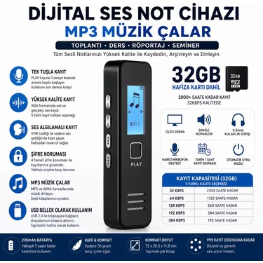 Beemen Beemen 32 GB Mini Dijital Ekranlı Ses Kayıt Cihazı Ve MP3 Çalar Yüksek Ses Kalitesi ve — 3. ürün görseli