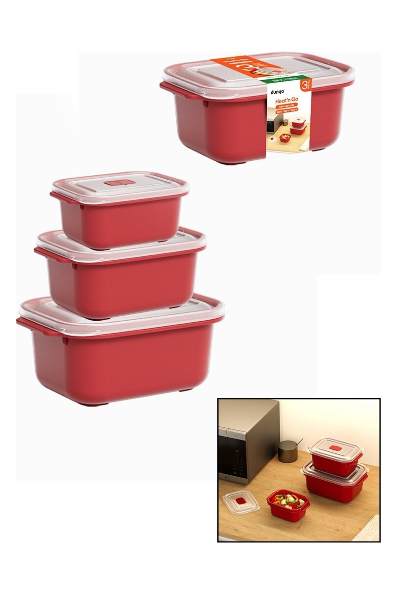 Belirtilmemiş 3 Pcs Kırmızı Dikdörtgen Saklama Kab Set 500-1000-2000ML