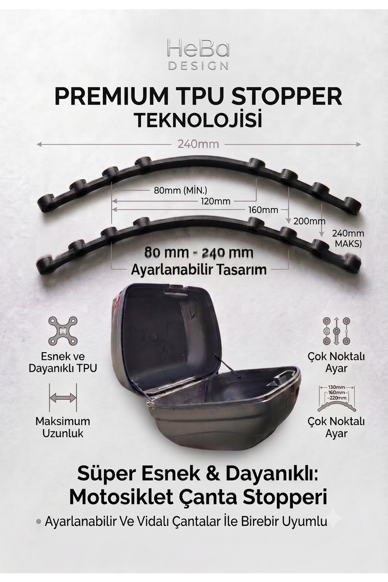 Belirtilmemiş Motosiklet Arka Çanta Kapağı Stopper Siyah 80-240 mm Su Geçirmez Plastik Malzeme ile Kolay Montaj