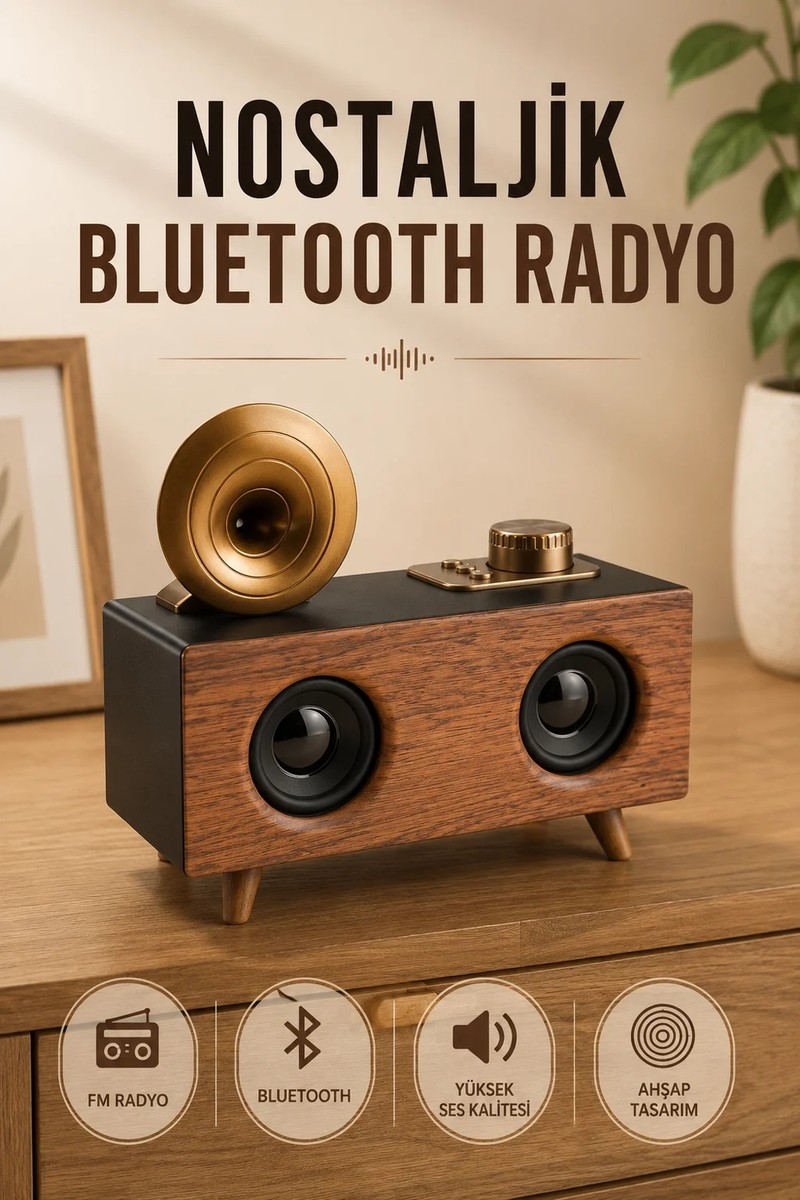 Belirtilmemiş Nostaljik Radyo Bluetooth Bağlantılı Şarjlı Yüksek Ses Kaliteli