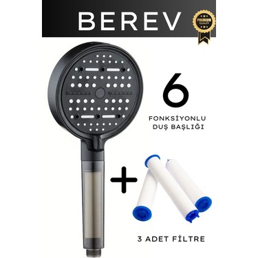 Berev 6 Fonksiyonlu Filtreli Duş Başlığı 3 Adet Yedek Filtre Su Tasarruflu Basınçlı Kireç Klor fiyatı ve görseli