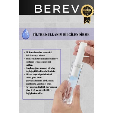 Berev Berev 6 Fonksiyonlu Filtreli Duş Başlığı Krom Renk (10ADET Yedek Filtre)| Su Arıtmalı, Klor ve — 4. ürün görseli