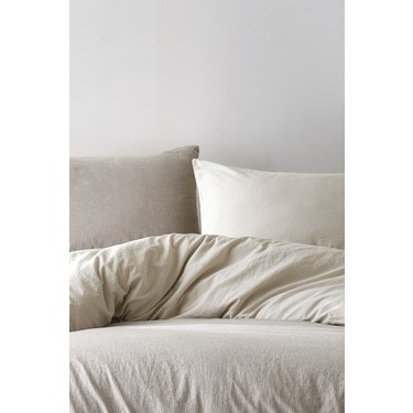 Berolige Berolige Cottage Çizgili Pamuklu Kahverengi Çift Kişilik Nevresim Takımı 200 x 220 cm Bej — 3. ürün görseli