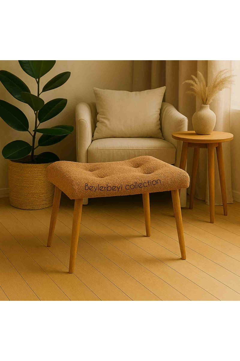 Beylerbeyi Beylerbeyi Collection Peluş Kumaş Makyaj Masası Pufu, Dekoratif Ayak Uzatmalık Puf, — 2. ürün görseli