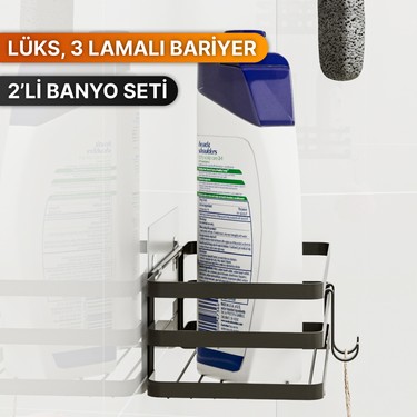 Bino Bino Banyo Düzenleyici Şampuanlık Sabunluk 2'li Set Lamalı Yapışkanlı 4 Askılı Duş Rafı — 2. ürün görseli