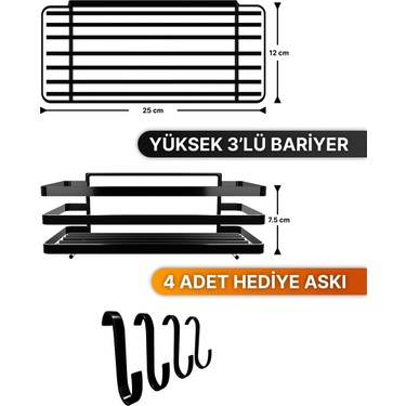 Bino Bino Banyo Düzenleyici Şampuanlık Sabunluk 2'li Set Lamalı Yapışkanlı 4 Askılı Duş Rafı — 4. ürün görseli