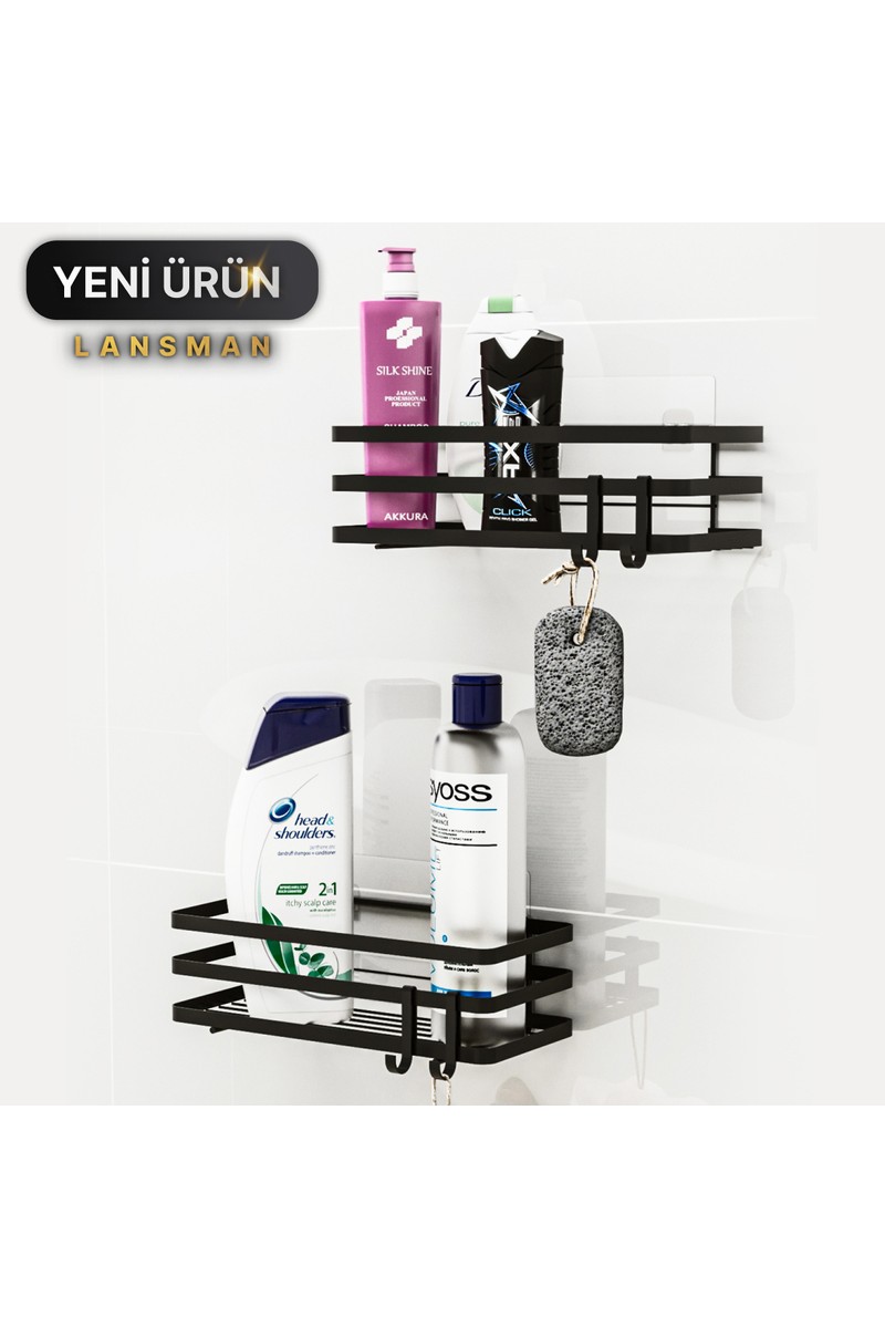 Bino Bino Banyo Düzenleyici Şampuanlık Sabunluk 2'li Set Lamalı Yapışkanlı 4 Askılı Duş Rafı — 6. ürün görseli