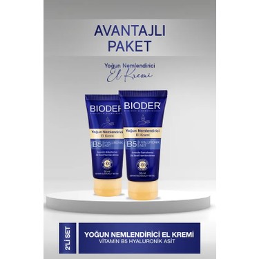 Bioder Bioder Yoğun Nemlendirici El Kremi - Vitamin B5 Hyalüronik Asit 24 Saat Etki 2'li  50 fiyatı ve görseli