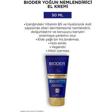 Bioder Bioder Yoğun Nemlendirici El Kremi - Vitamin B5 Hyalüronik Asit 24 Saat Etki Alkolsüz 2'li  50 — 2. ürün görseli