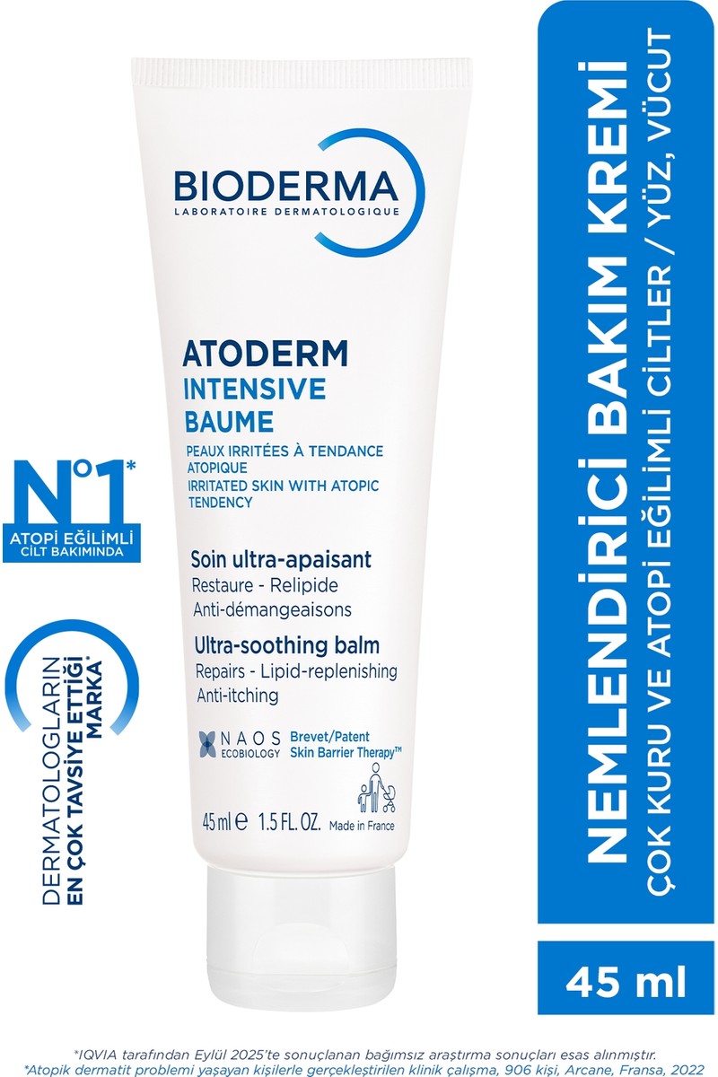 Bioderma Atoderm Intensive Balm Atopi Eğilimli Ciltler İçin Seyahat Boy Nemlendirici ve Onarıcı Krem 45 ml