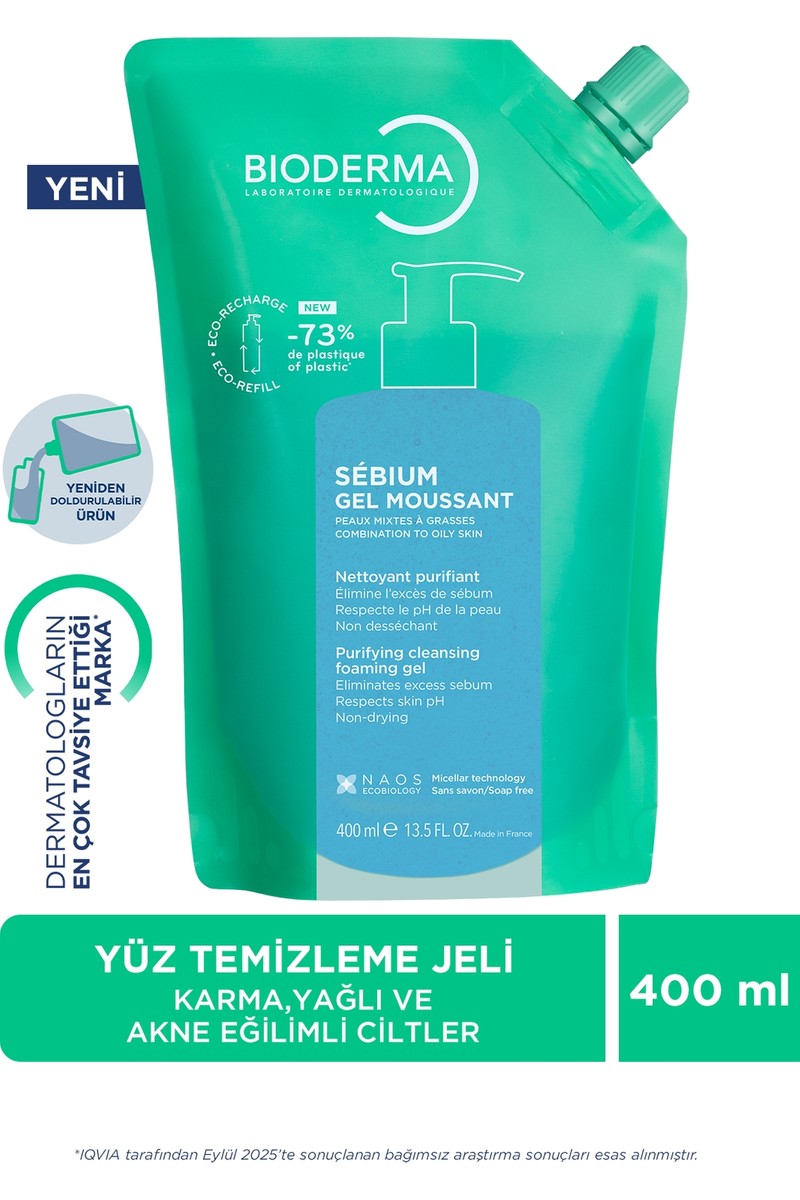 Bioderma Sebium Foaming Gel Refill Yağlı ve Akne Eğilimli Ciltler, Temizleme Jeli Yeniden Dolum Paketi 400ml