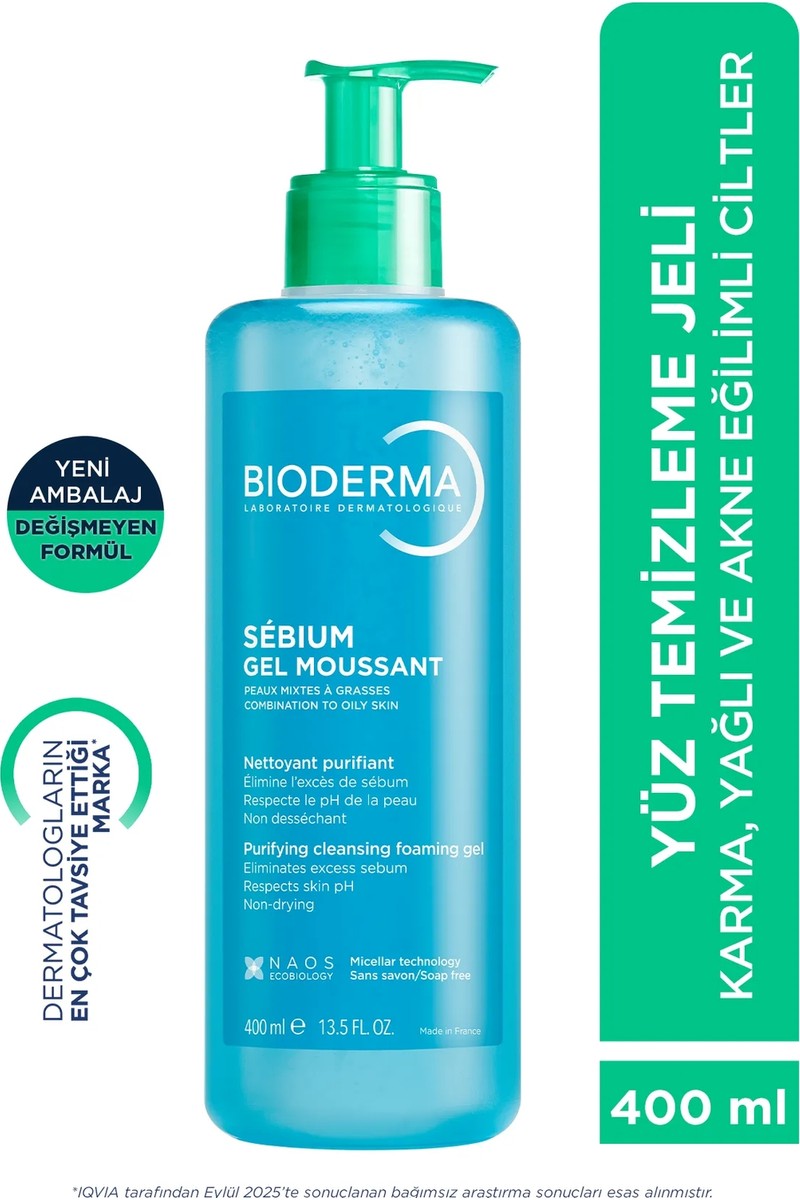 Bioderma Sebium Foaming Gel Yağlı ve Akneli Ciltler için Arındırıcı Temizleme Jeli 400 ml