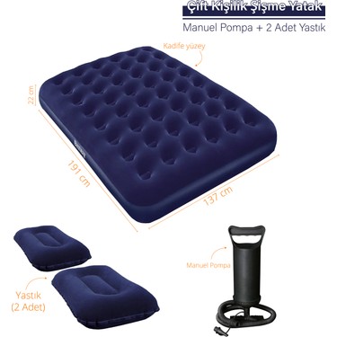 Black Island Black Island Çift Kişilik Kadife Yüzeyli Şişme Yatak 137X191X22 cm Pompa ve 2 Yastık — 2. ürün görseli