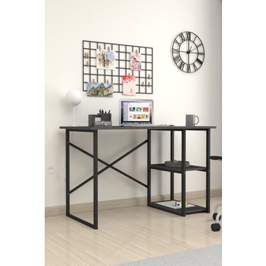 Bofigo Bofigo 60X120 cm 2 Raflı Çalışma Masası Bilgisayar Masası Ofis Ders Yemek Masası Kafka — 3. ürün görseli