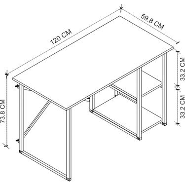 Bofigo Bofigo 60X120 cm 2 Raflı Çalışma Masası Bilgisayar Masası Ofis Ders Yemek Masası Kafka — 5. ürün görseli