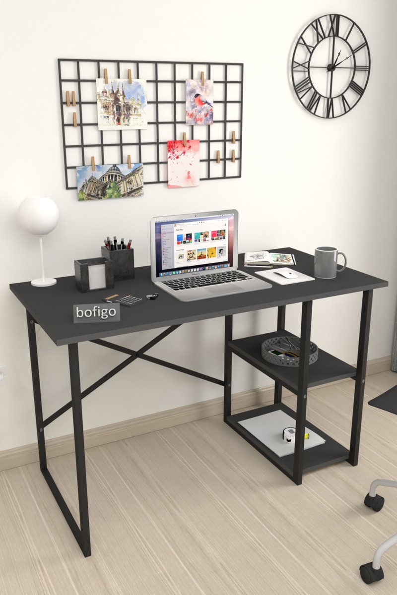 Bofigo Bofigo 60X120 cm 2 Raflı Çalışma Masası Bilgisayar Masası Ofis Ders Yemek Masası Kafka — 6. ürün görseli