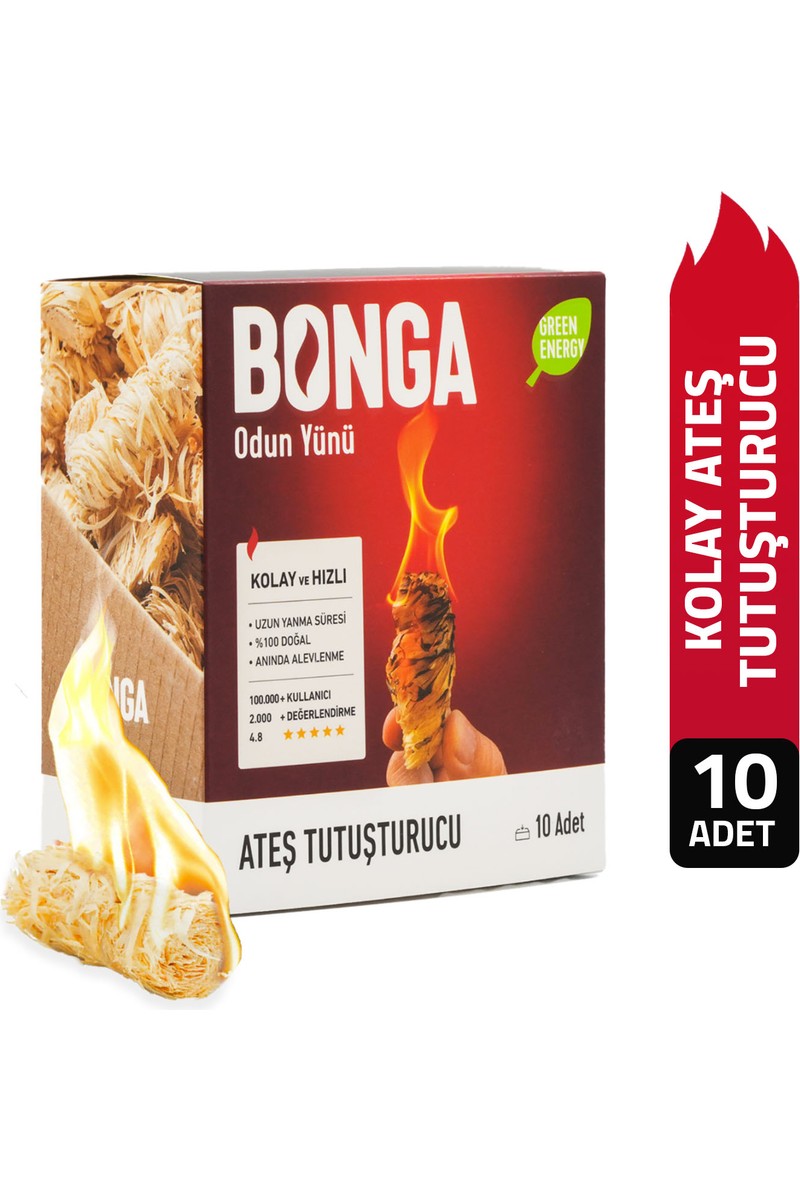 Bonga Şömine Ve Mangal Tutuşturucu 10 Adet 140 gr - Jel Ve Çıra Alternatifi Doğal Odun Yünü