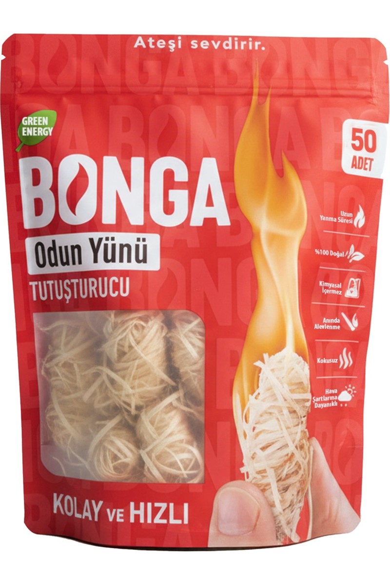 Bonga Şömine ve Mangal Tutuşturucu 50 Adet 700 gr - Jel Ve Çıra Alternatifi Doğal Odun Yünü